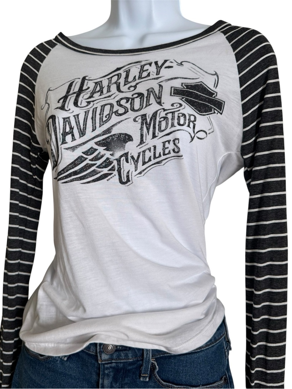 NWT Harley Davidson Striped Long Sleeve Baseball Tee Rock City Little Rock AR XS